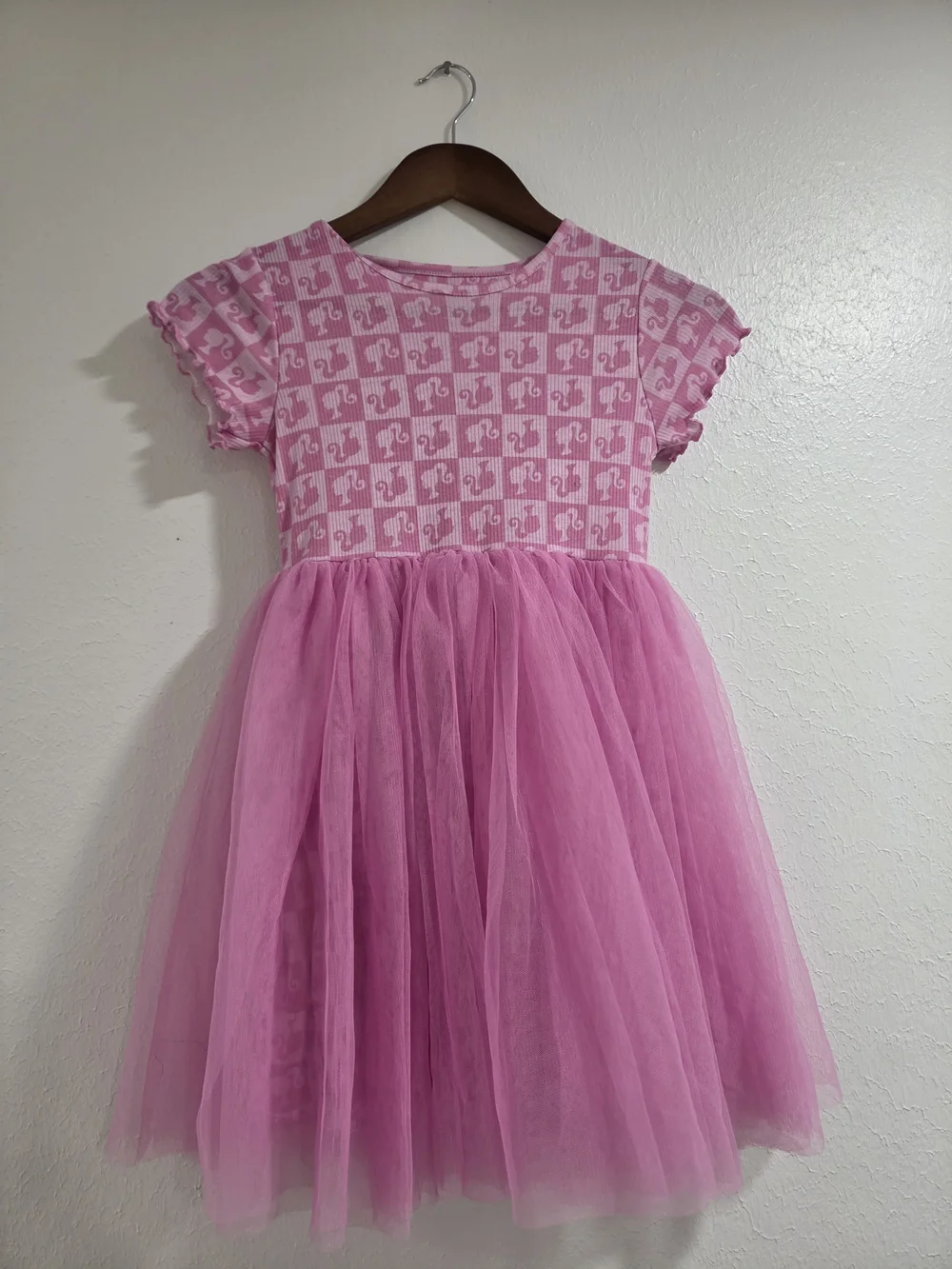 BARBIE Pink Girls' Tulle Skirt Dress - Short Sleeve